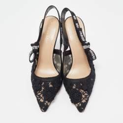 DIOR BLACK FLORAL LACE J'ADIOR POINTED TOE SLINGBACK PUMPS KCV039BYE900 